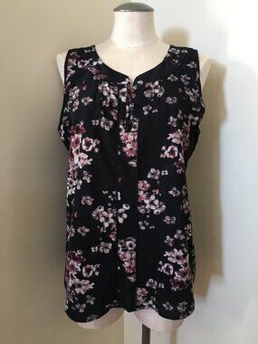 [DH3] Black Floral Sleeveless Blouse | M | Good